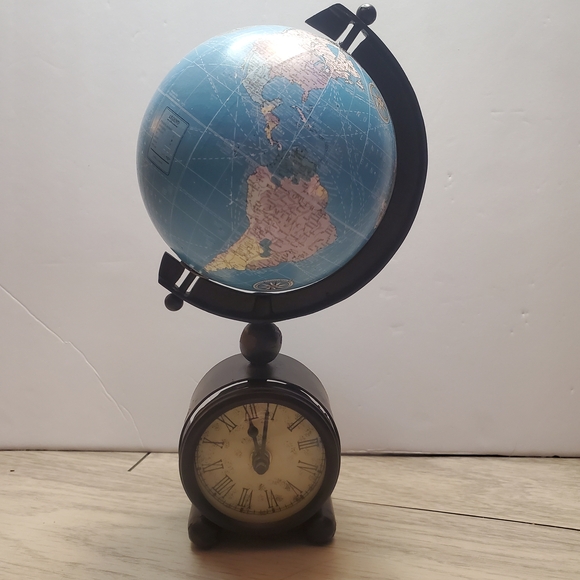 Vintage Decorative Tabletop World Globe Clock 11" Home Decor - Picture 2 of 6